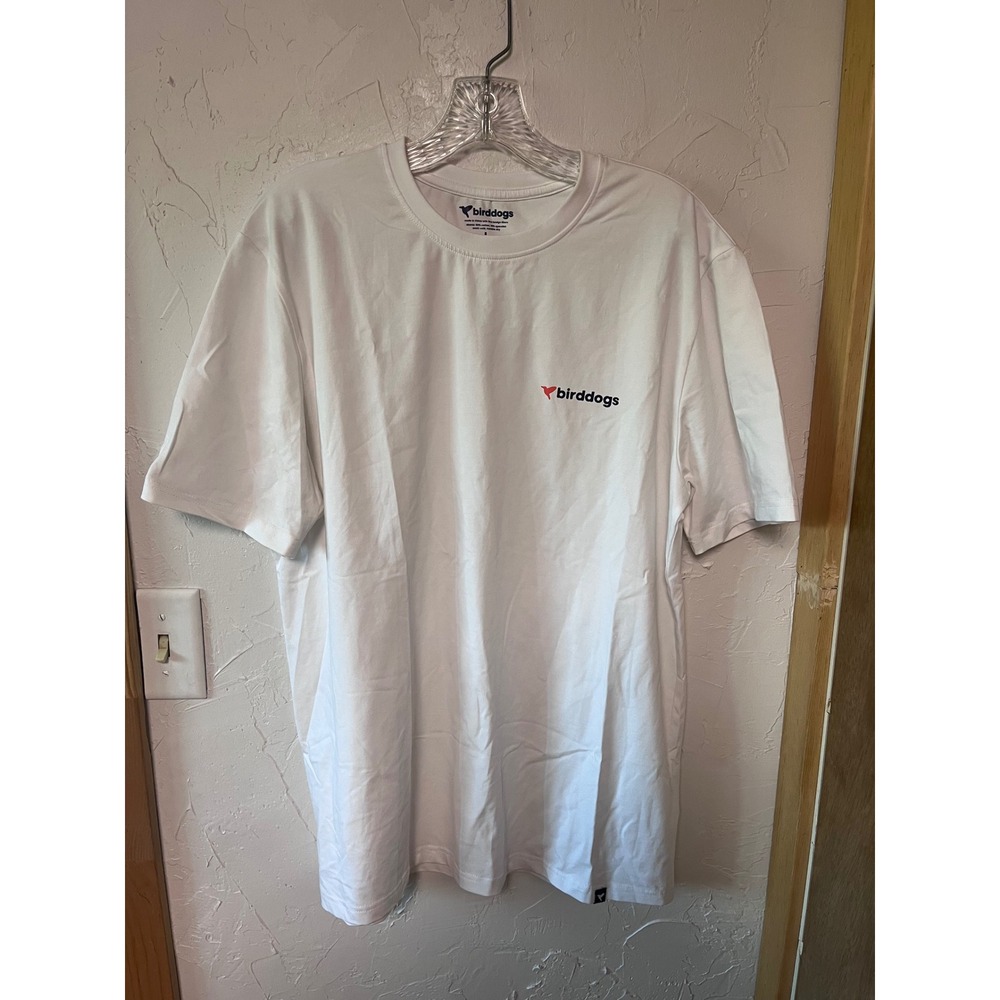 Birddogs Mens White Cotton Spandex Stretch Graphic Logo T-Shirt Size L Large